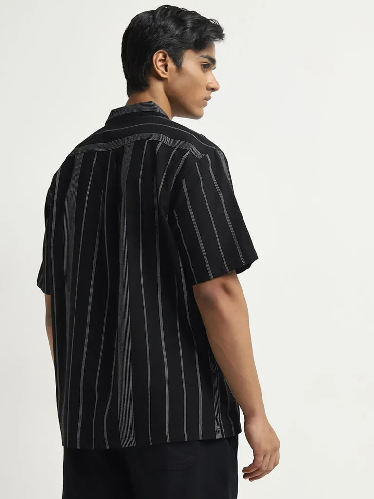 ETA Black Striped Relaxed-Fit Cotton Shirt