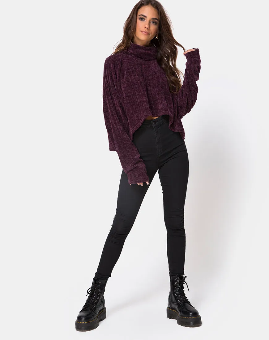 Evie Cropped Sweatshirt in Chenille Plum