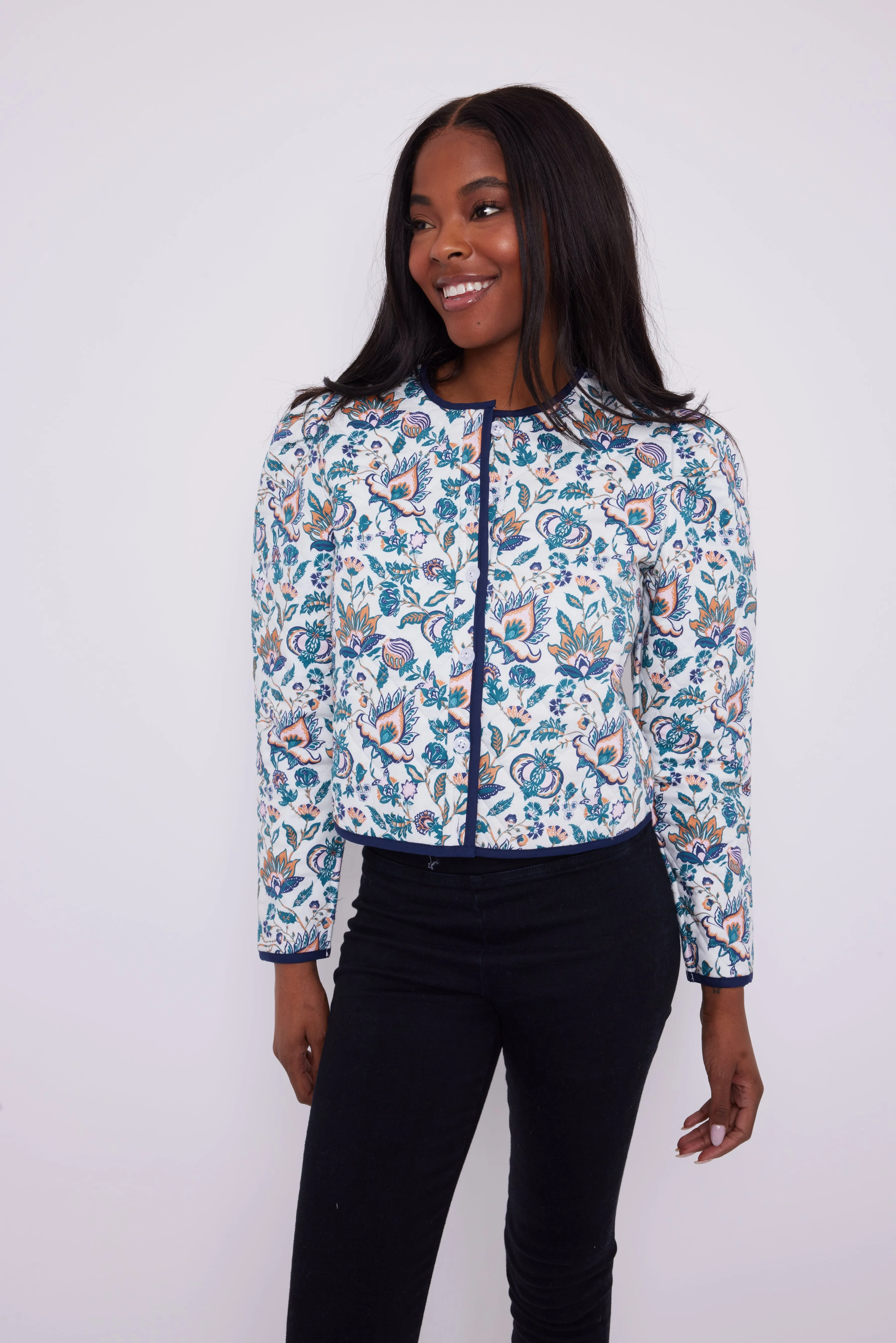 French Floral Button Front Jacket