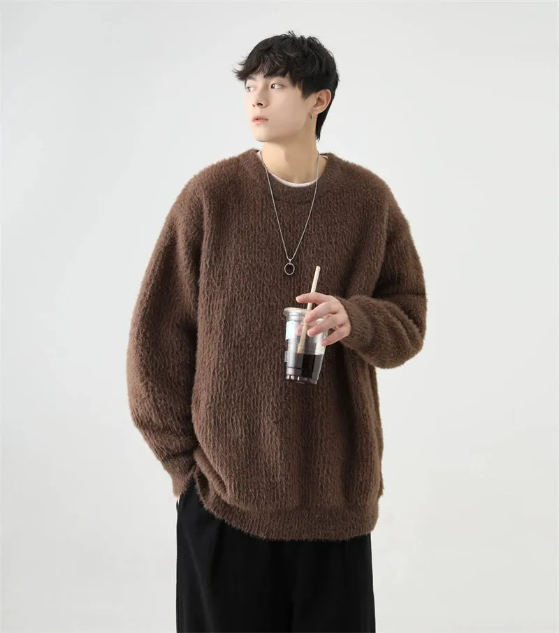 Fuzzy Crew Neck Oversized Knit Sweater