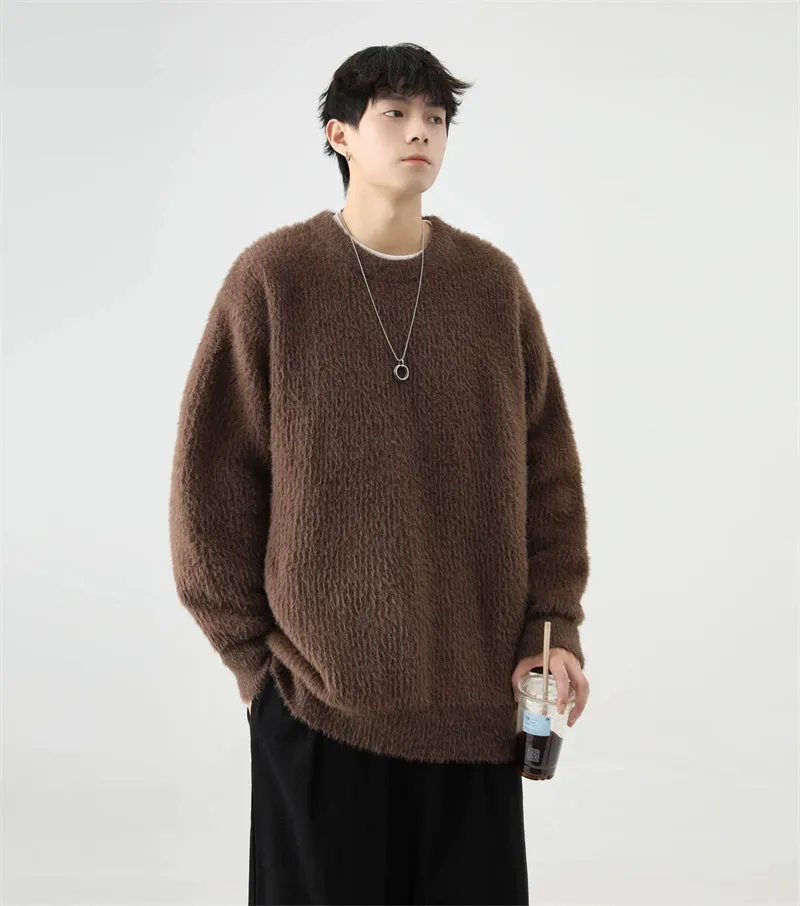 Fuzzy Crew Neck Oversized Knit Sweater