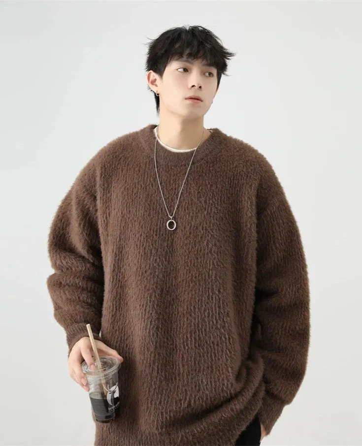 Fuzzy Crew Neck Oversized Knit Sweater