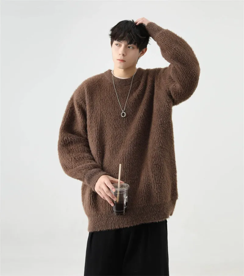 Fuzzy Crew Neck Oversized Knit Sweater