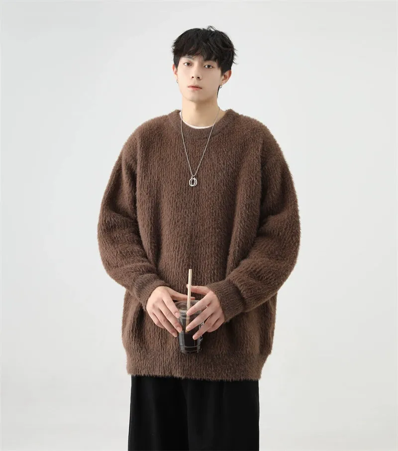 Fuzzy Crew Neck Oversized Knit Sweater