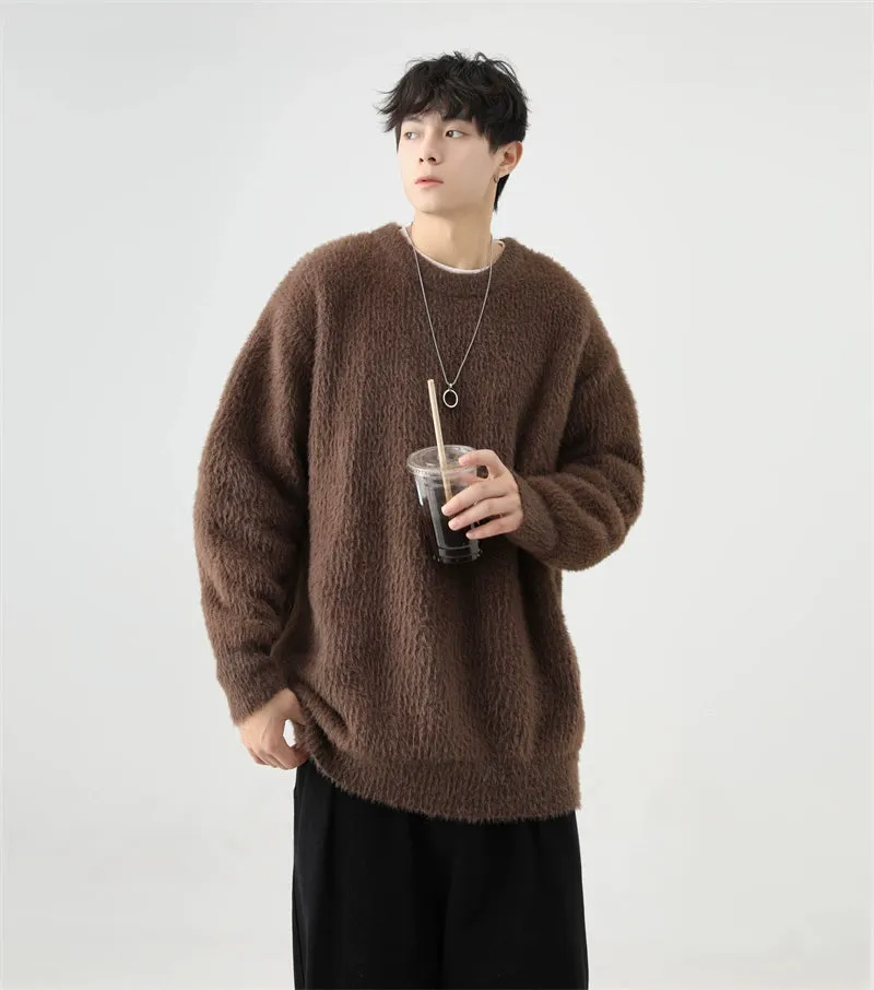 Fuzzy Crew Neck Oversized Knit Sweater