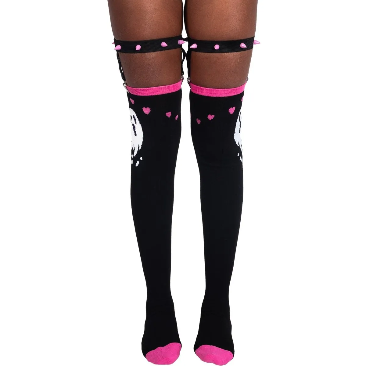 Ghost Hearts Thigh High Garter Socks