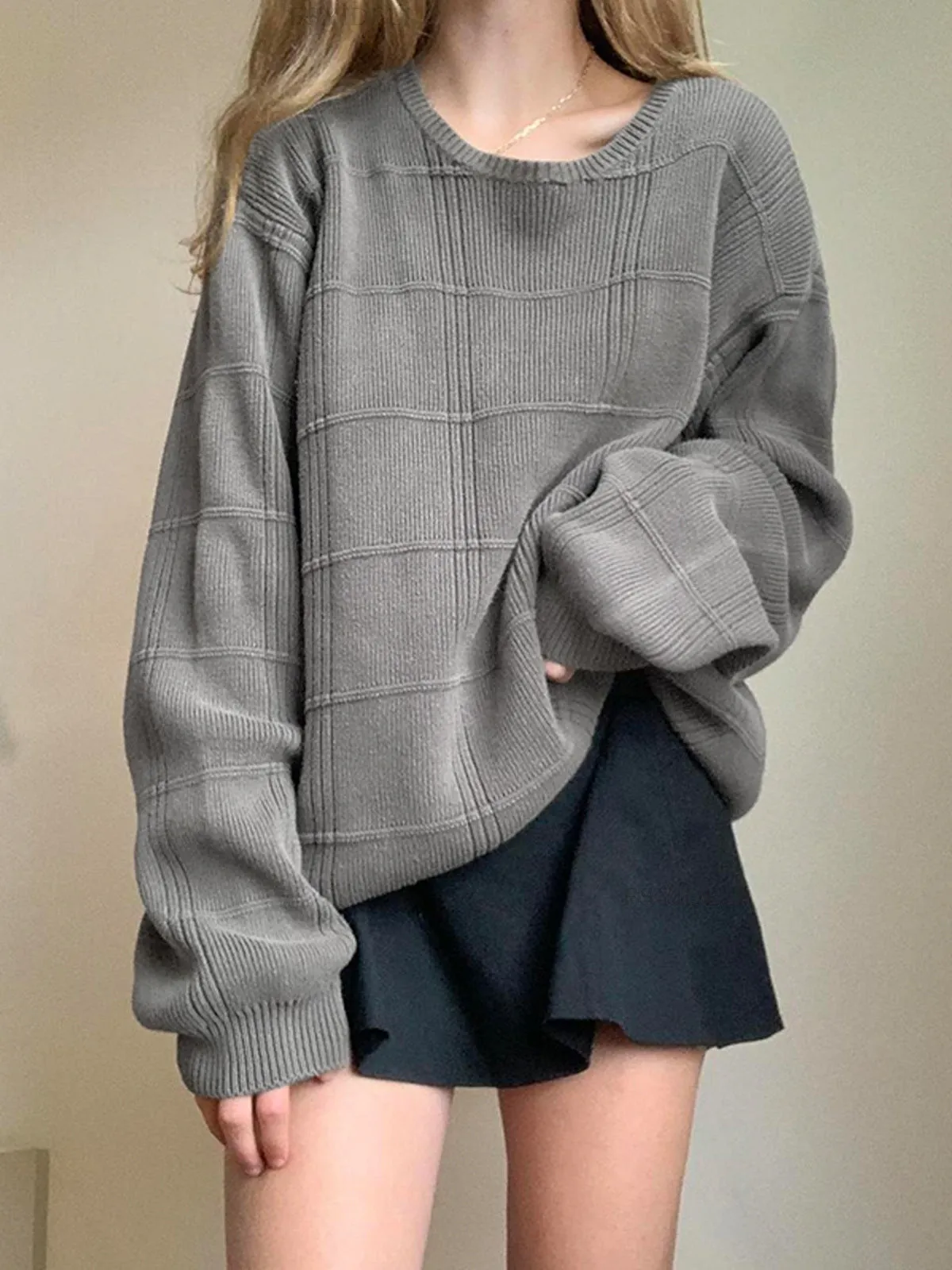 Glen Check Graceful Knit Oversized Sweater