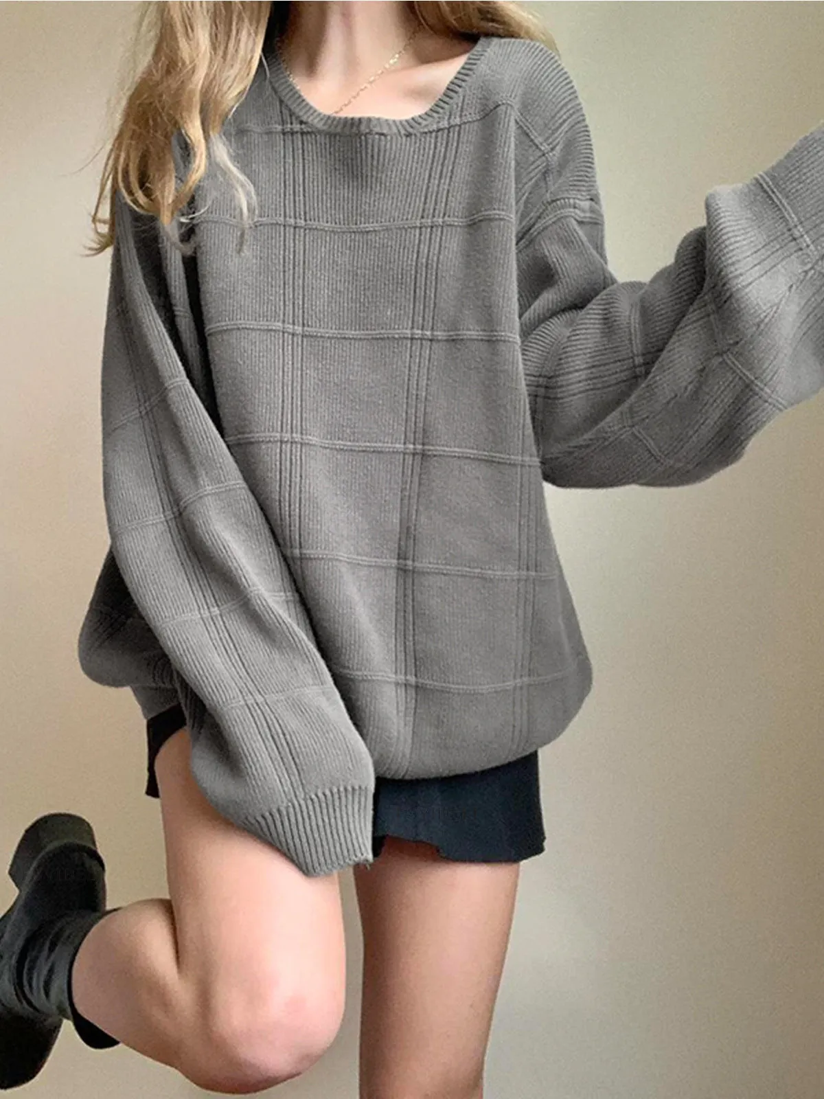 Glen Check Graceful Knit Oversized Sweater