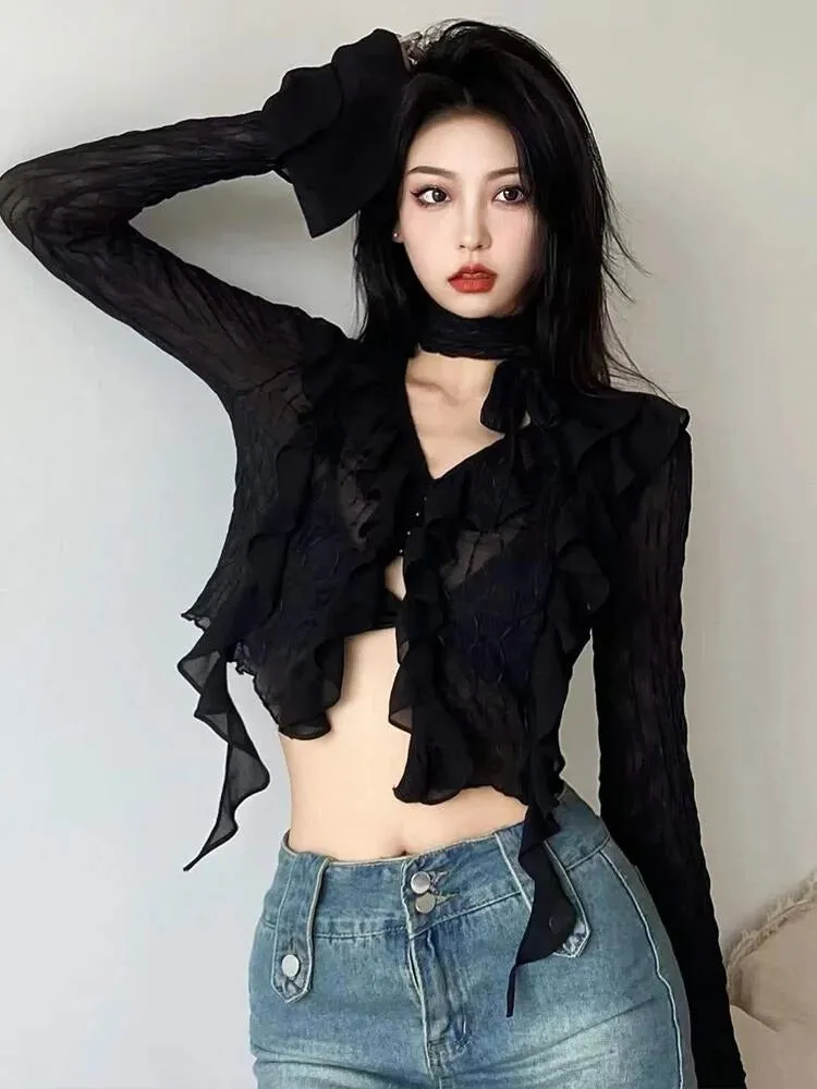 Goth Sheer Ruffled Blouse