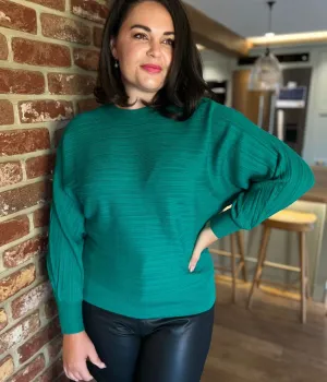 Green Soft Ribbed Batwing Jumper