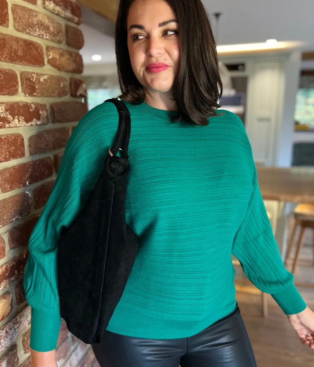 Green Soft Ribbed Batwing Jumper