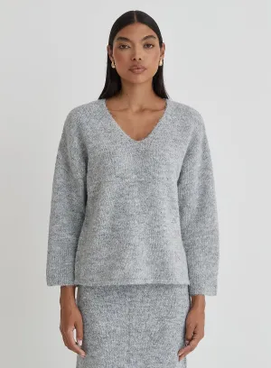 Grey V Neck Knitted Jumper- Cadence