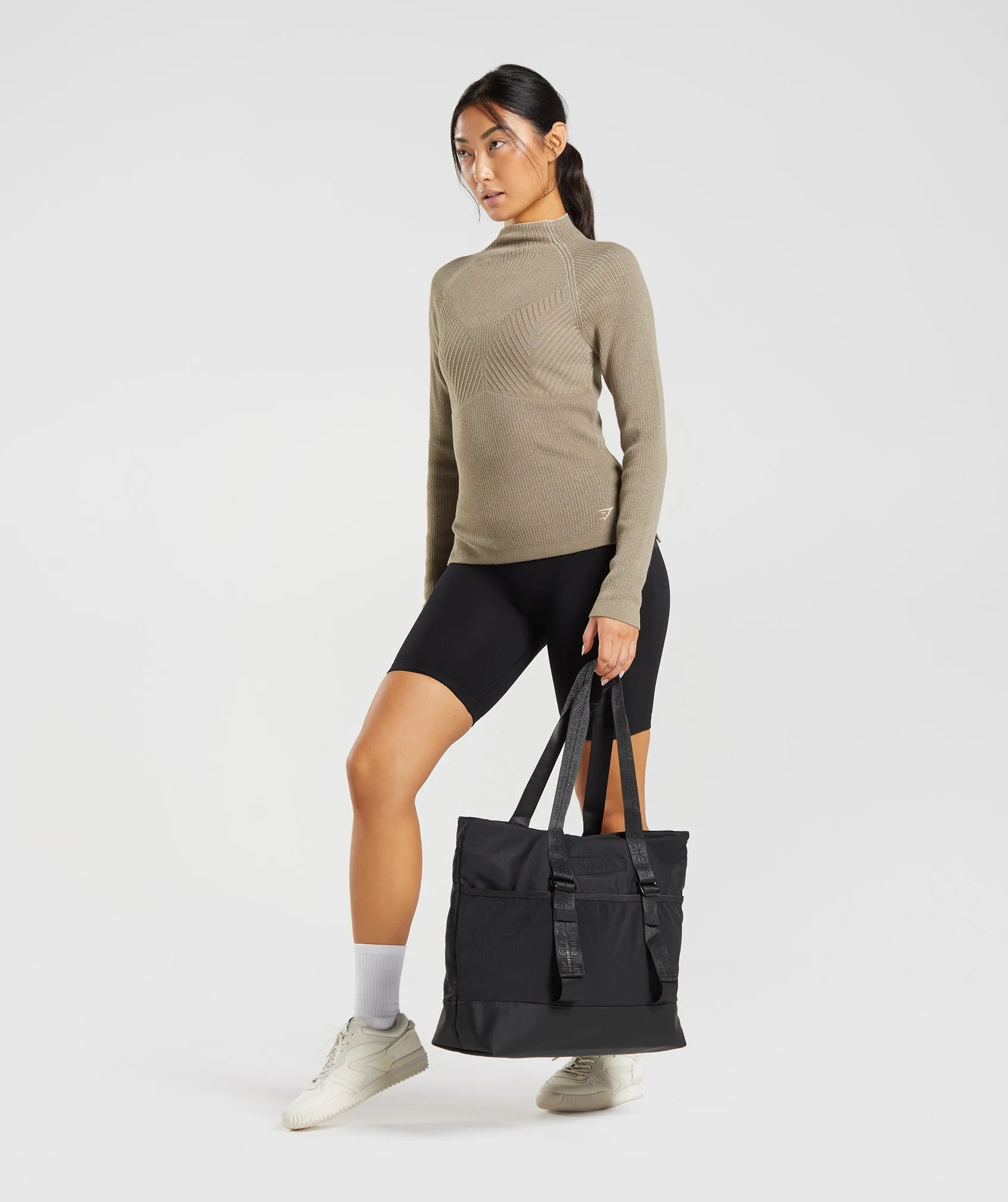 Gymshark Pause Knitwear Long Sleeve Top - Cement Brown/Pebble Grey