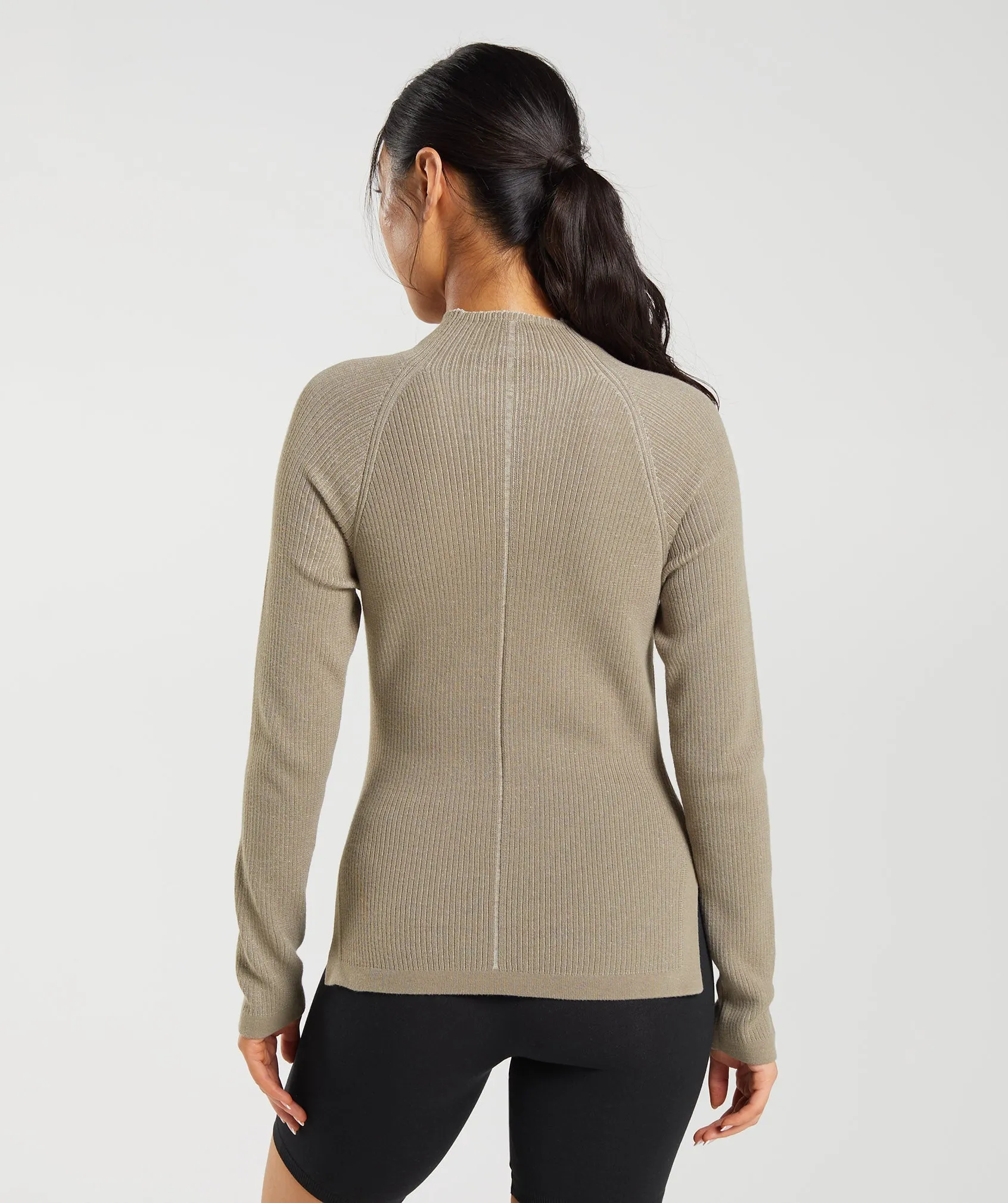 Gymshark Pause Knitwear Long Sleeve Top - Cement Brown/Pebble Grey