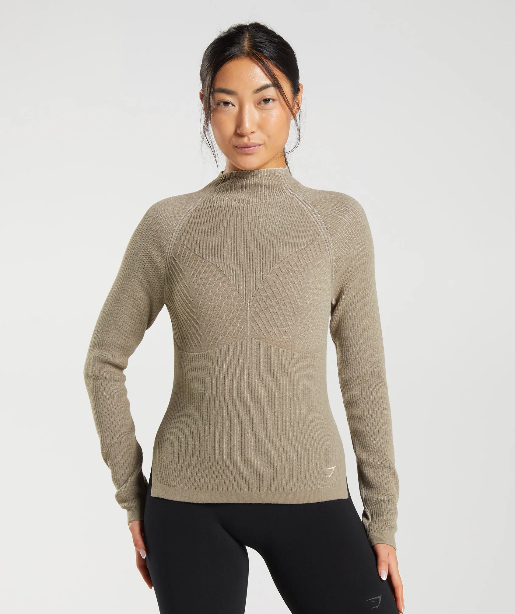 Gymshark Pause Knitwear Long Sleeve Top - Cement Brown/Pebble Grey