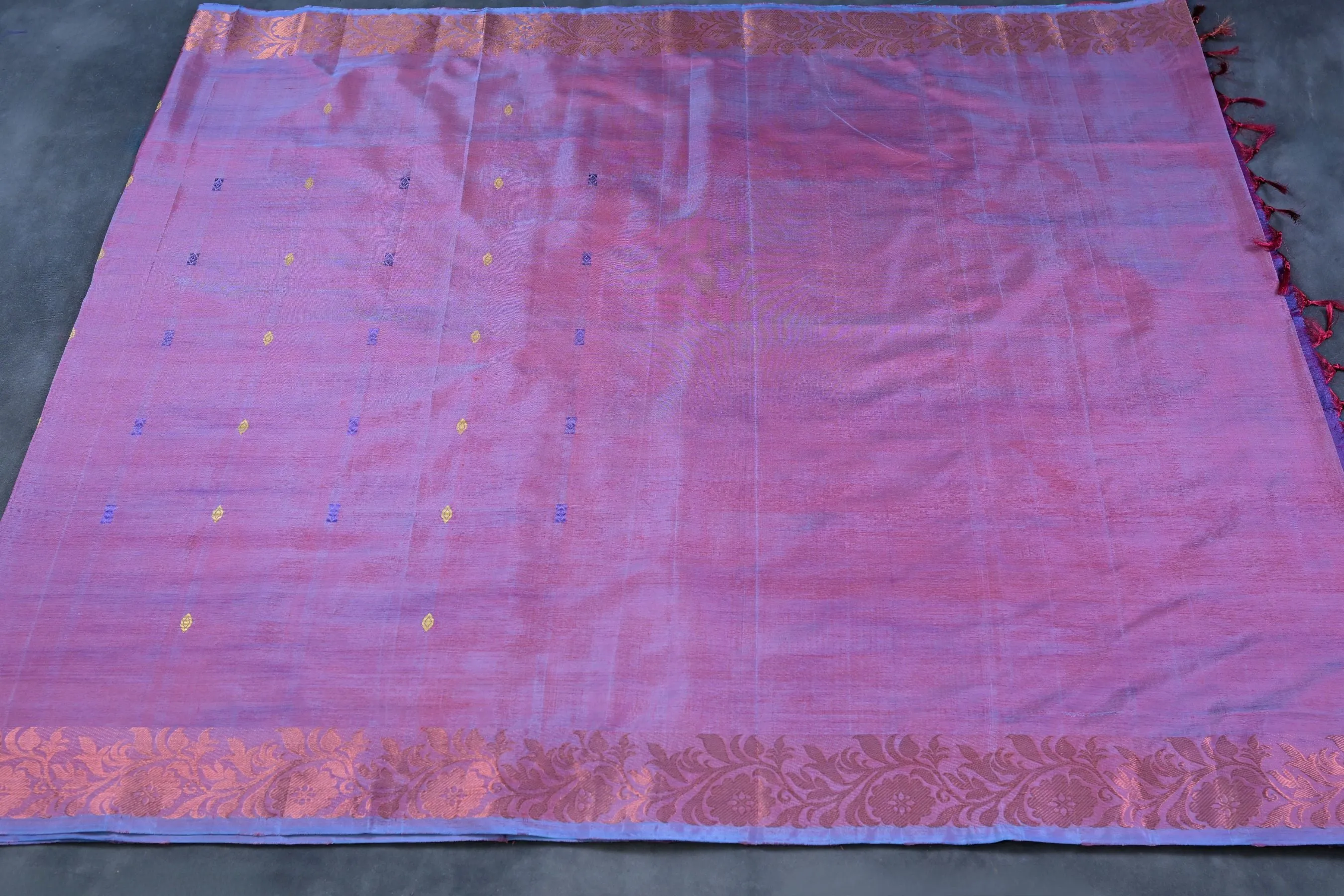 Handcrafted Vaazhai Naar Saree with Luxe Copper Zari Border