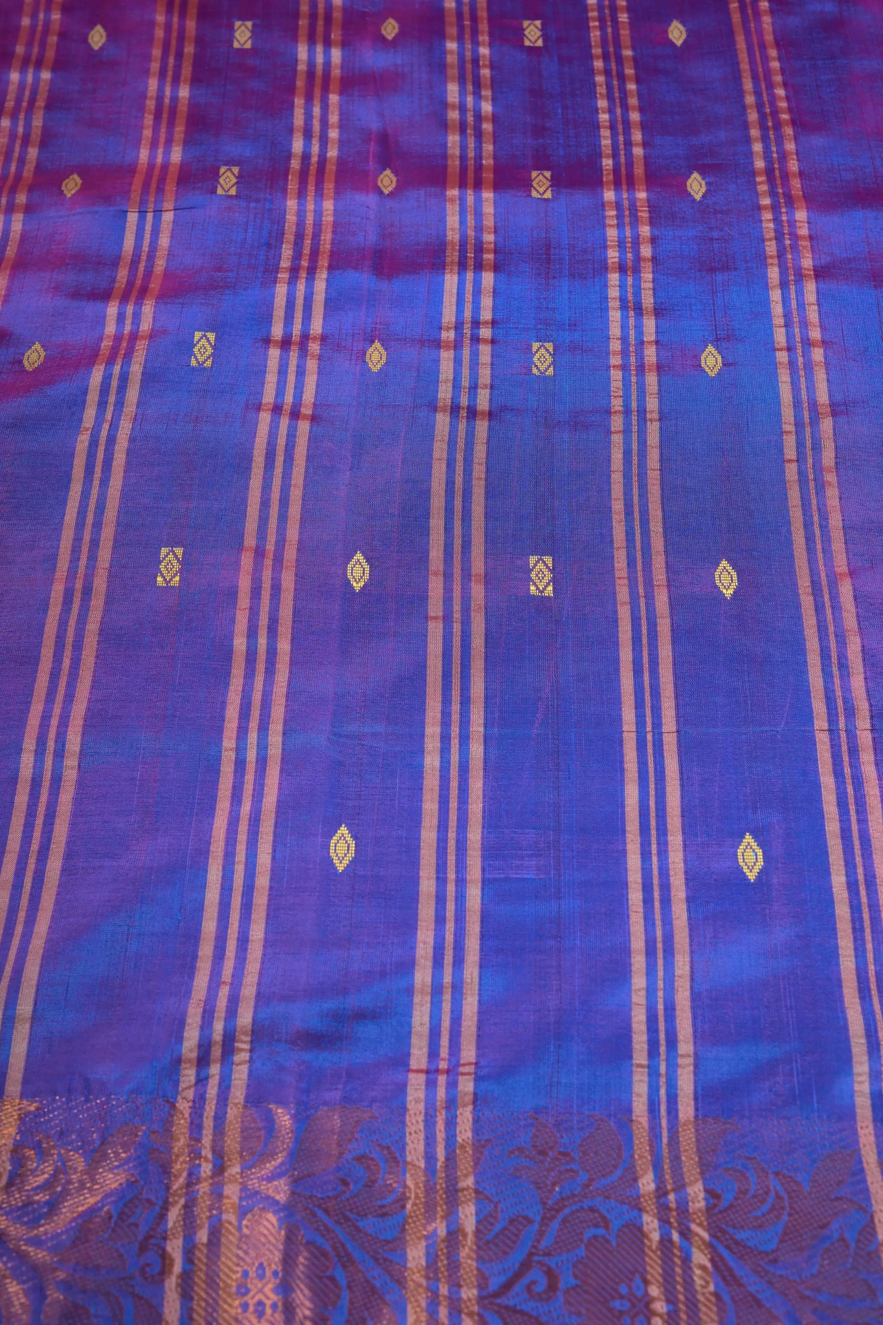 Handcrafted Vaazhai Naar Saree with Luxe Copper Zari Border