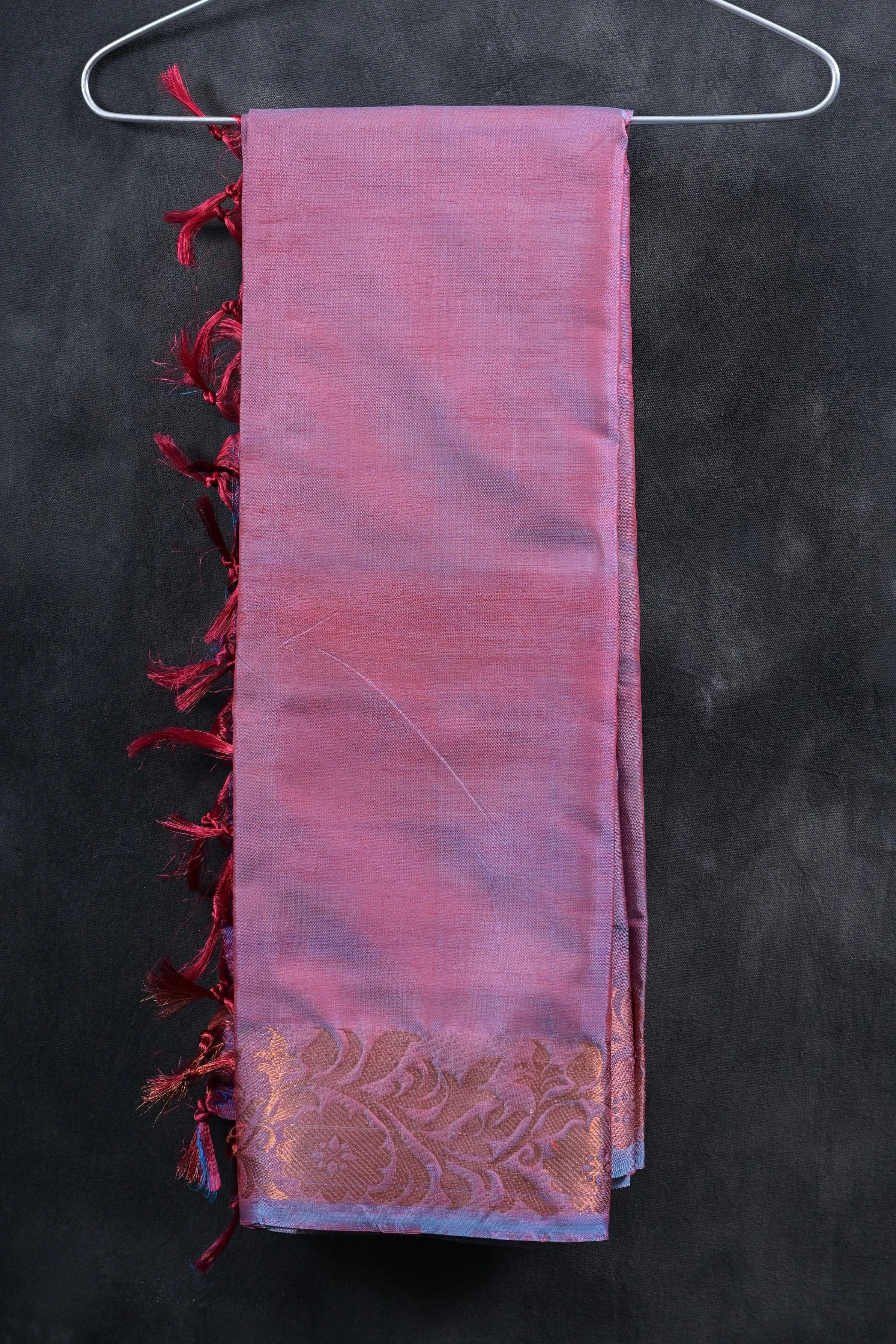 Handcrafted Vaazhai Naar Saree with Luxe Copper Zari Border