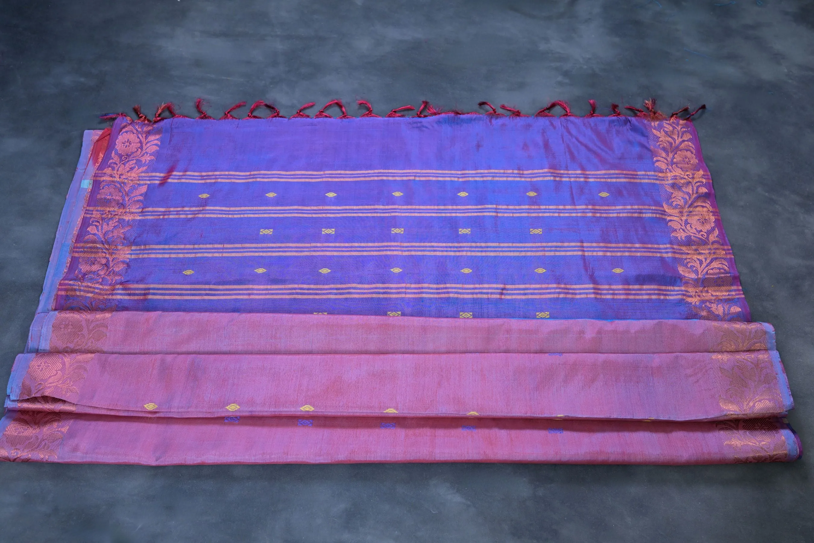 Handcrafted Vaazhai Naar Saree with Luxe Copper Zari Border