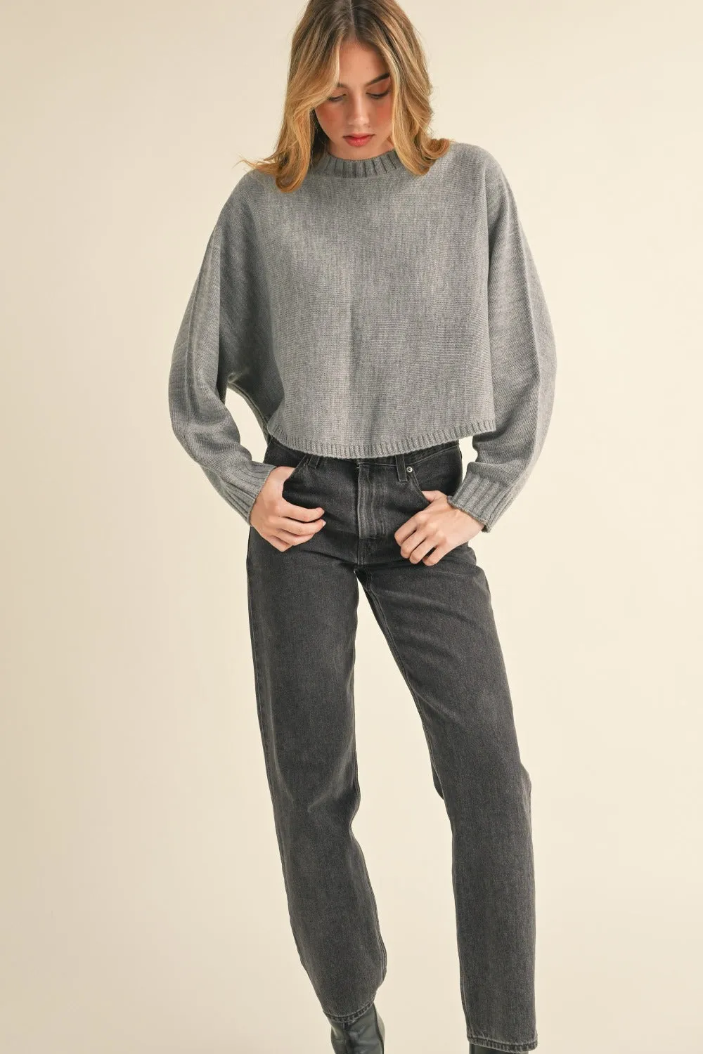 Hazel Blues® |  Mable Round Neck Dolman Sleeve Cropped Sweater