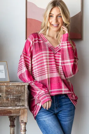 Heimish Plaid Drop Shoulder V-Neck Sweatshirt