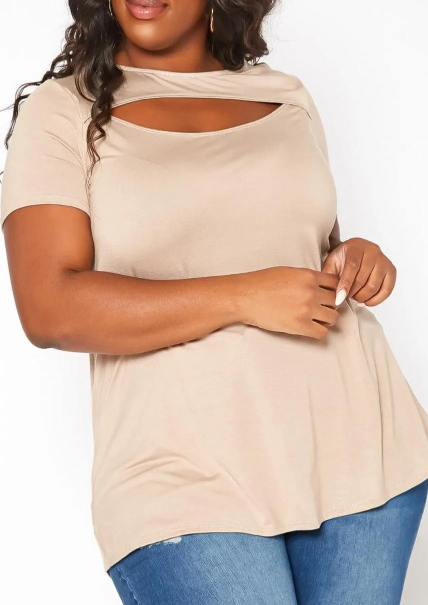 Hi Curvy Plus Size Women Cut Out Front T-Shirts