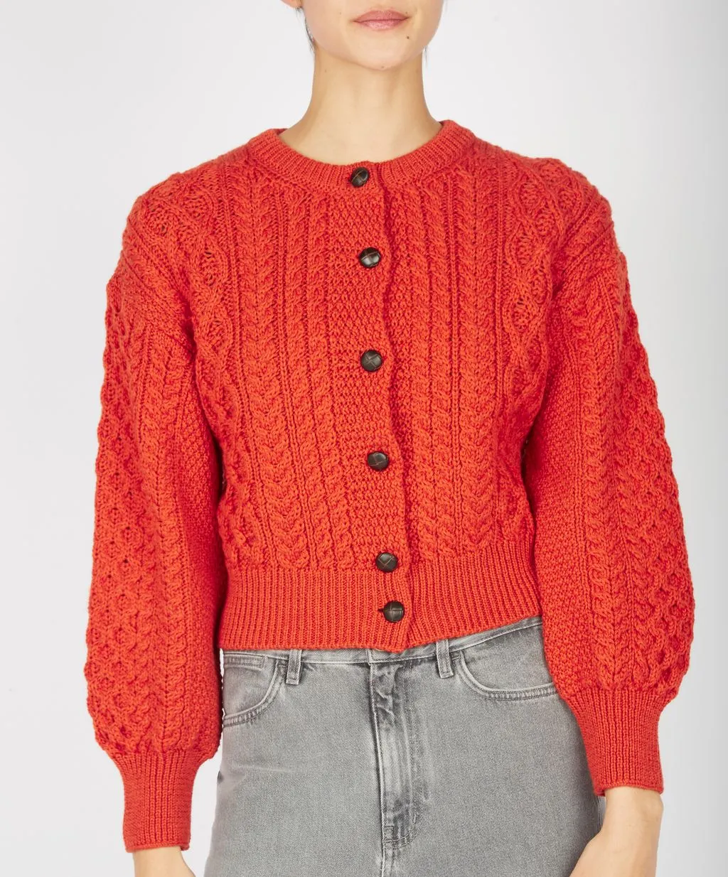 IRELANDS EYE CLOVER CROPPED CARDIGAN - ORANGE