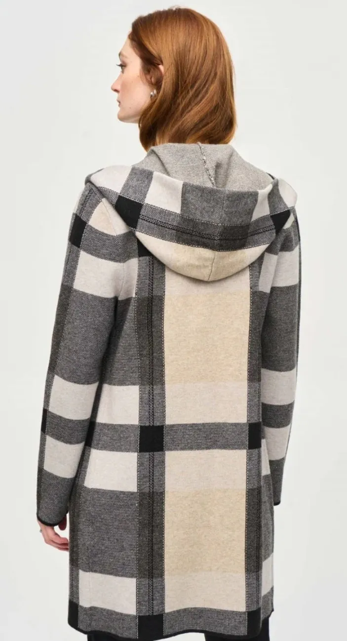 Joseph Ribkoff check hooded cardi