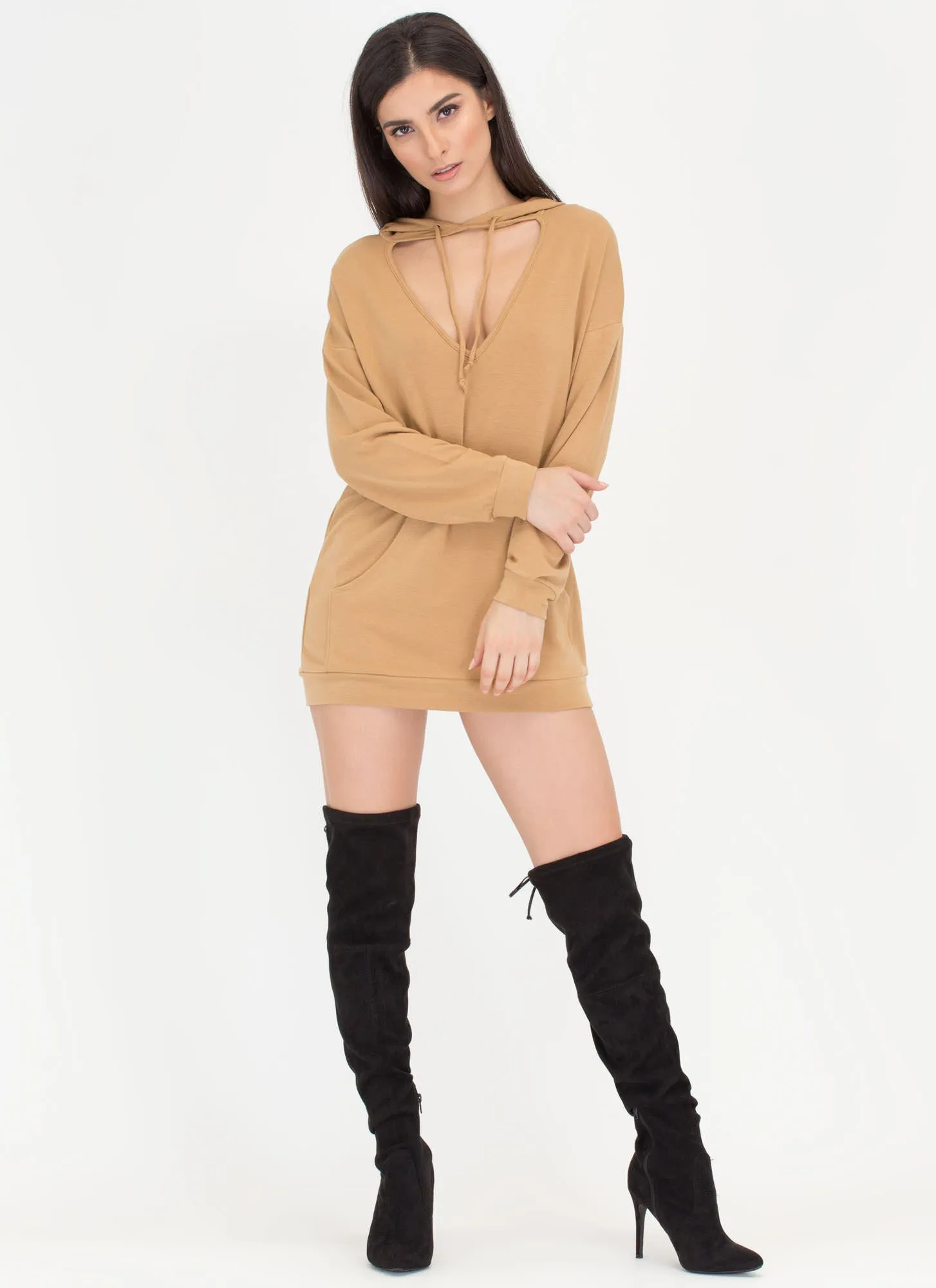 Laid-Back Style V-Neck Sweatshirt Dress