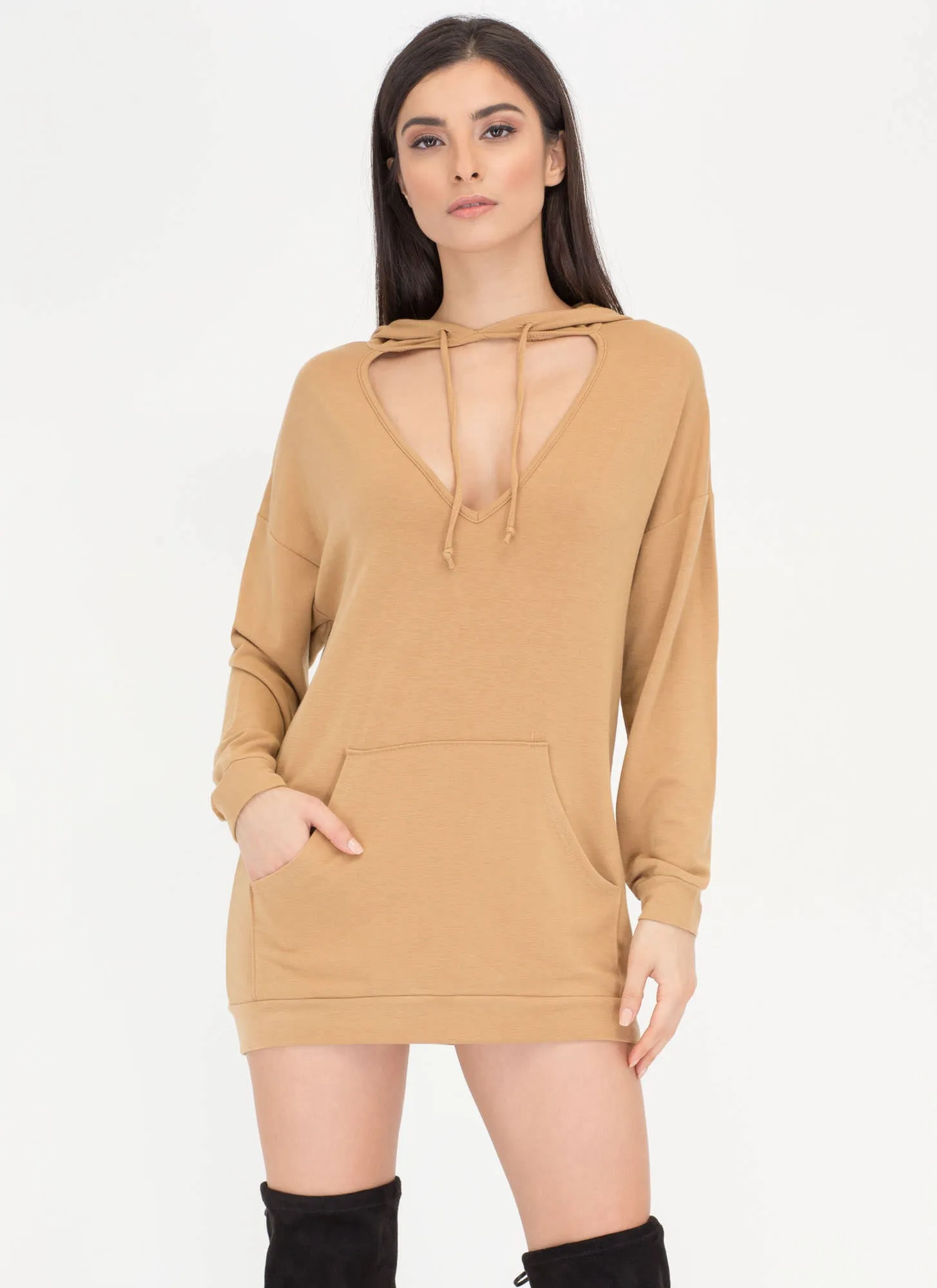 Laid-Back Style V-Neck Sweatshirt Dress