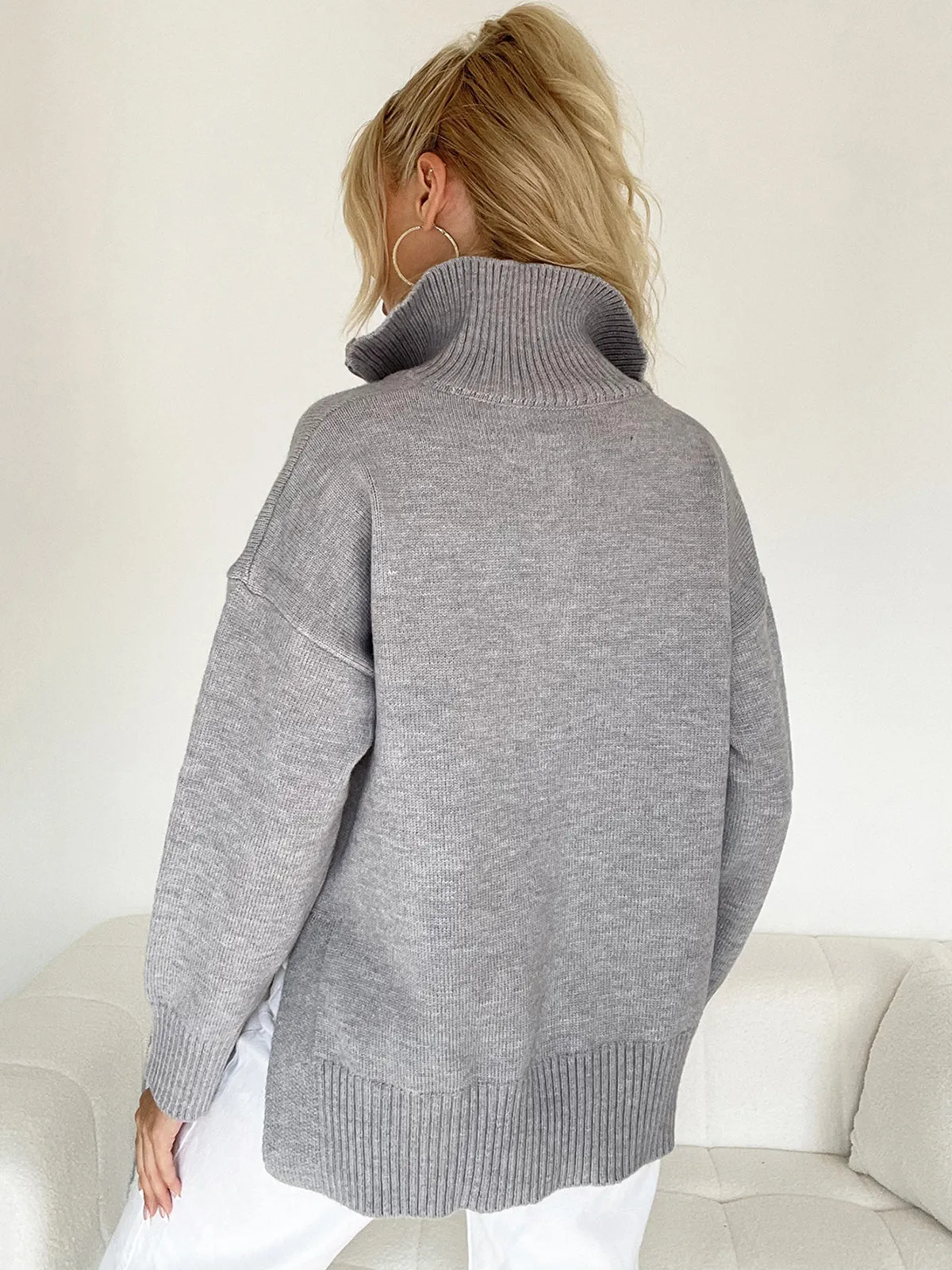 Leisure Open Graceful Collar Zippered Sweater