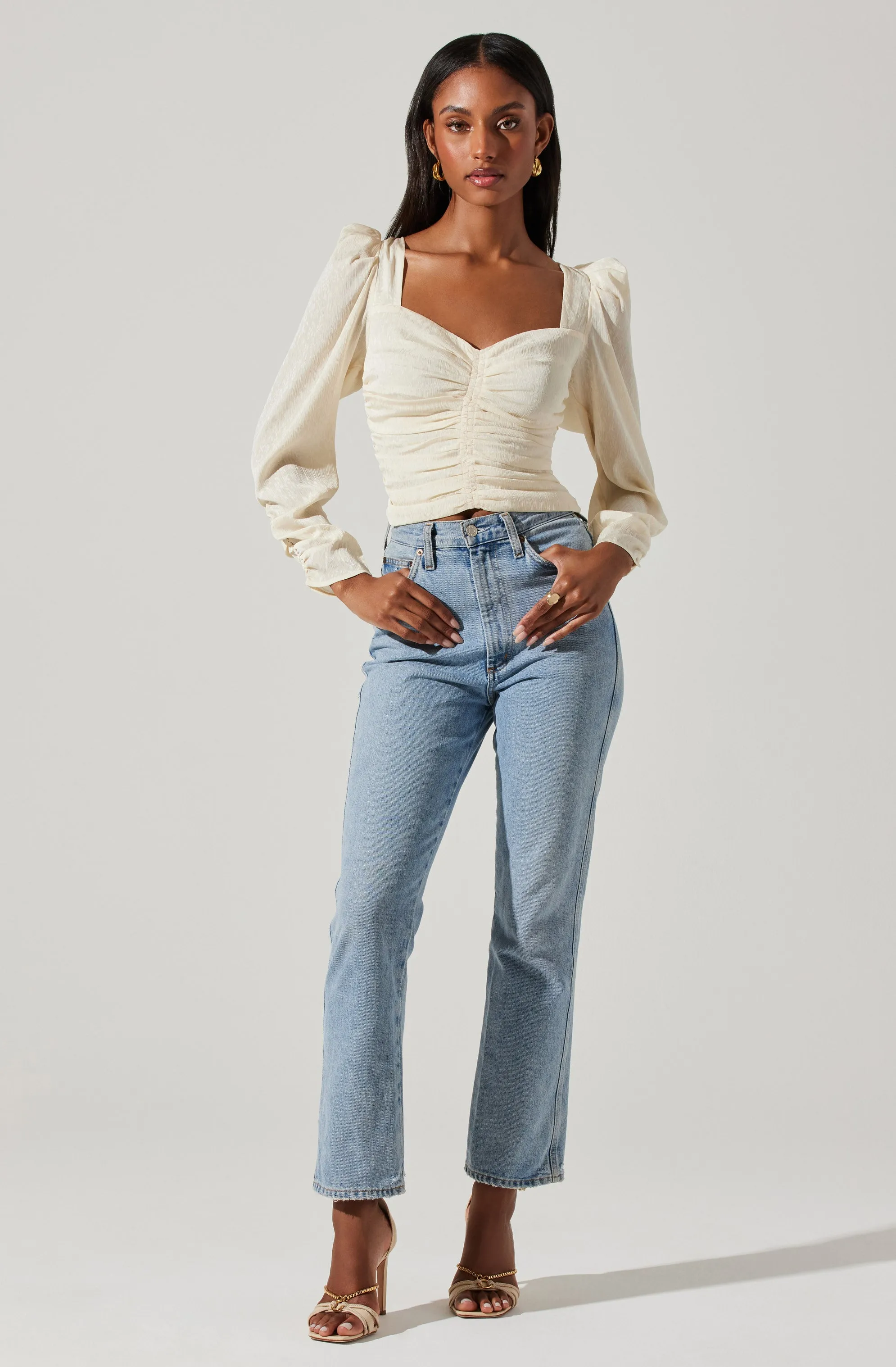 Long Sleeve Ruched Puff Sleeve Top
