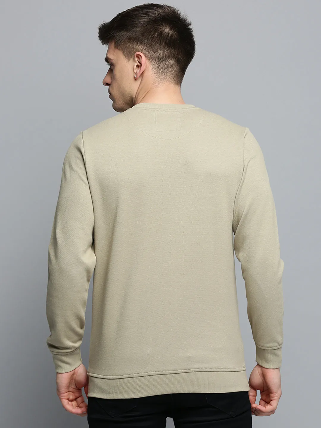 Men Beige Solid Casual Sweatshirt