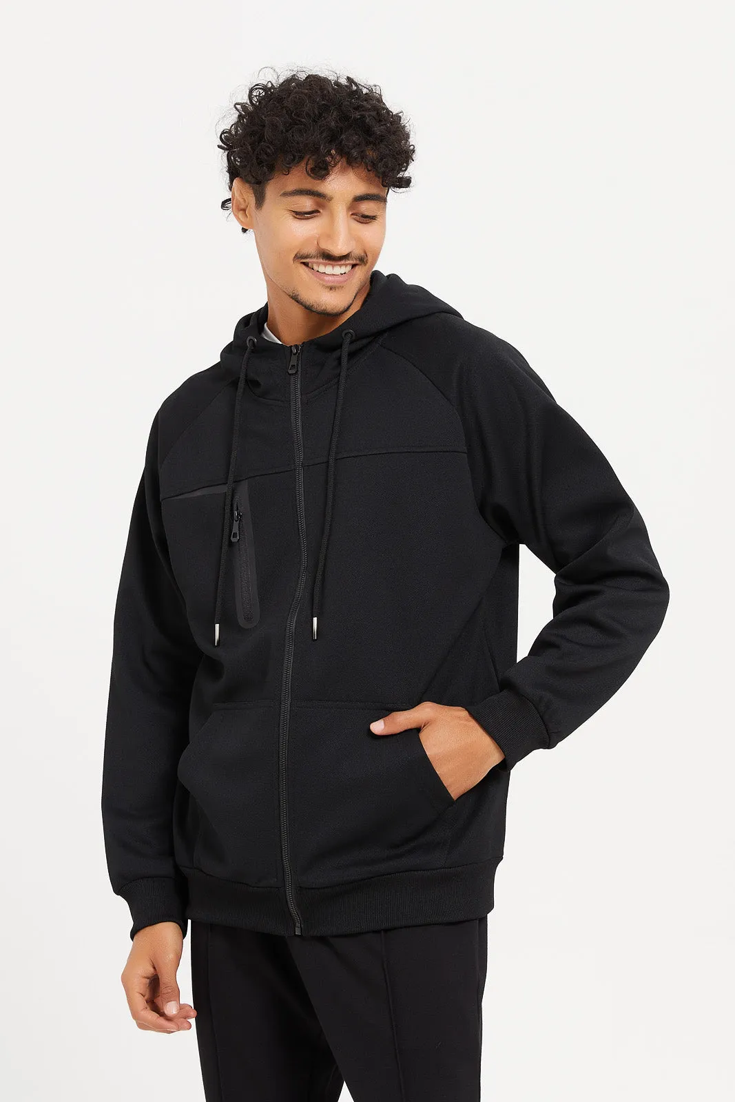 Men Black Athletic Sweatshirt With Hoodie