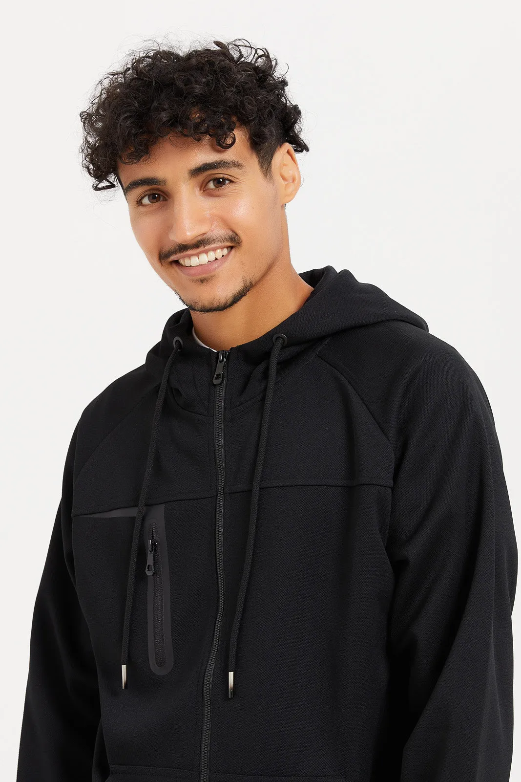 Men Black Athletic Sweatshirt With Hoodie