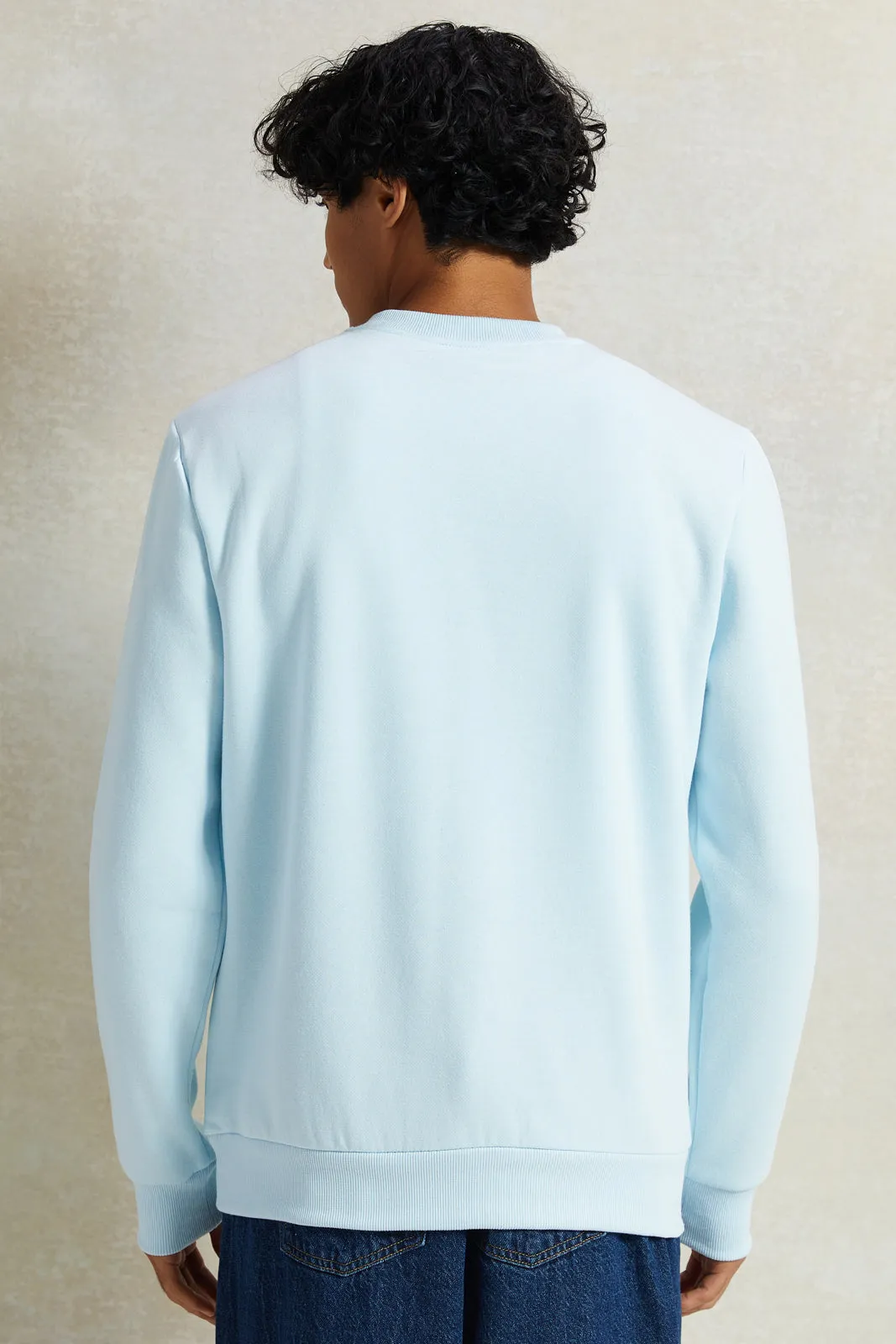 Men Blue Crew Neck Sweatshirt