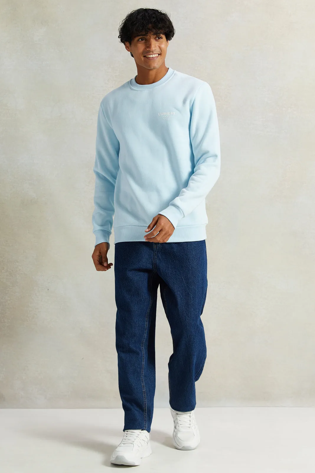 Men Blue Crew Neck Sweatshirt