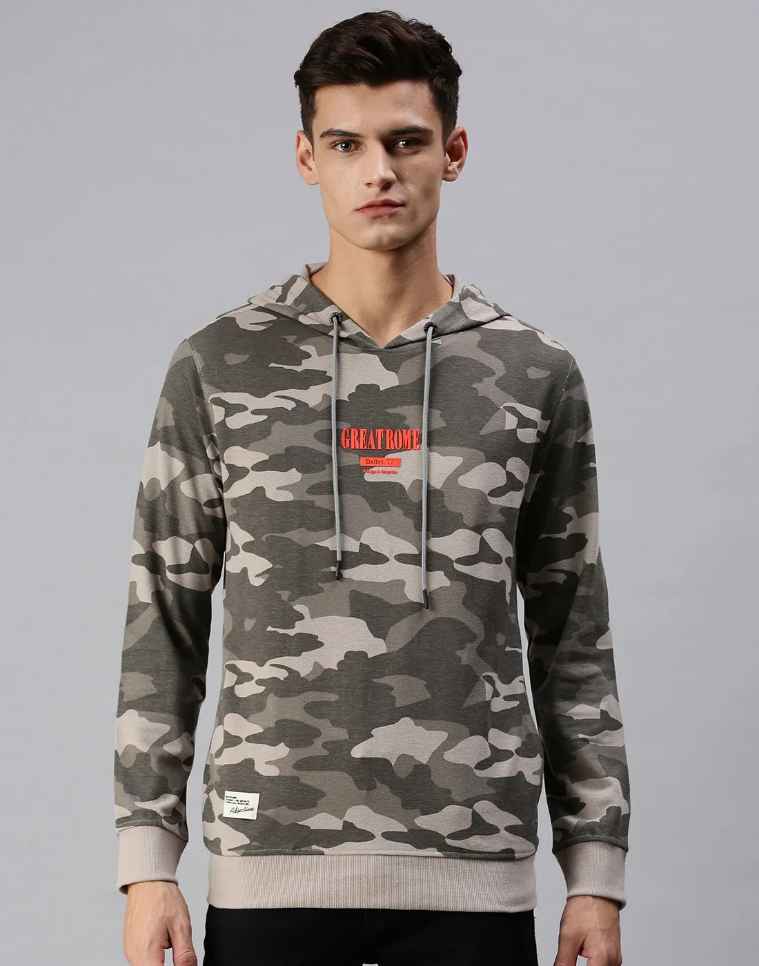 Men Hooded Camouflage Grey Pullover