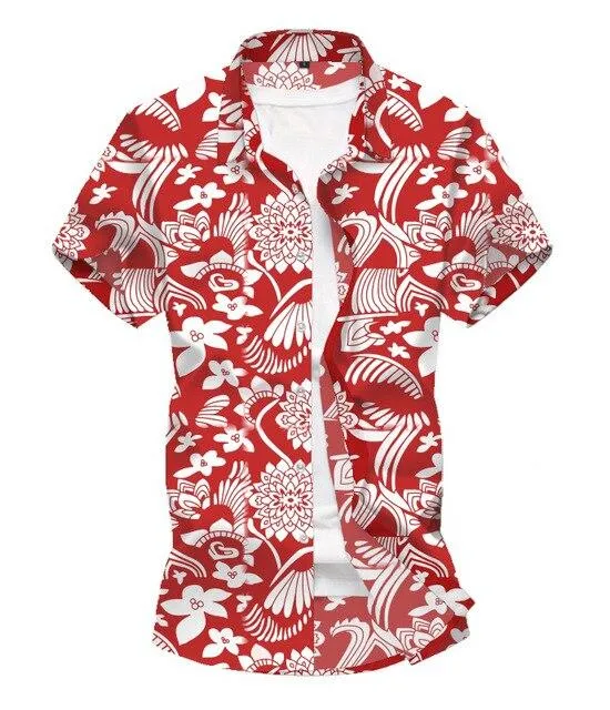 Men Shirt Summer Style Palm Tree Print Beach Hawaiian Shirt Men