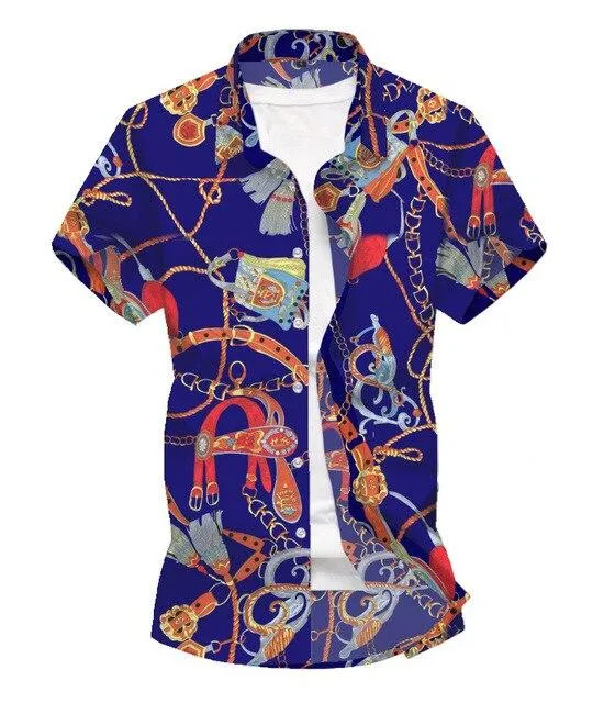 Men Shirt Summer Style Palm Tree Print Beach Hawaiian Shirt Men