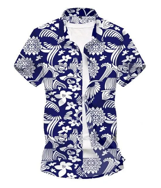 Men Shirt Summer Style Palm Tree Print Beach Hawaiian Shirt Men