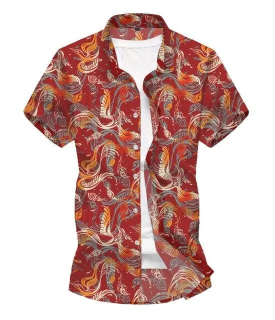 Men Shirt Summer Style Palm Tree Print Beach Hawaiian Shirt Men