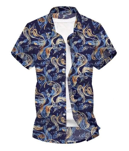 Men Shirt Summer Style Palm Tree Print Beach Hawaiian Shirt Men