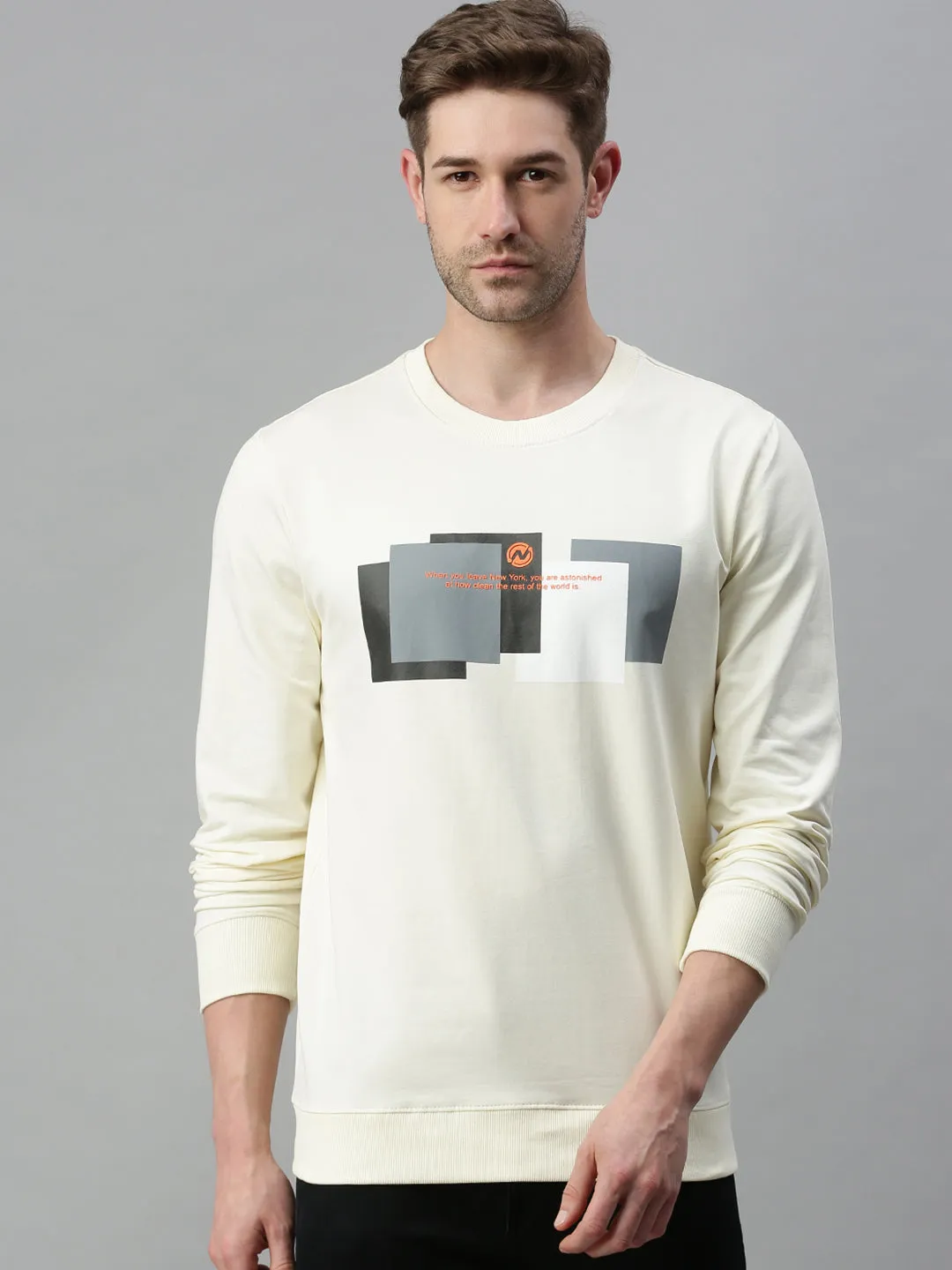 Men Striped Cream Sweatshirt