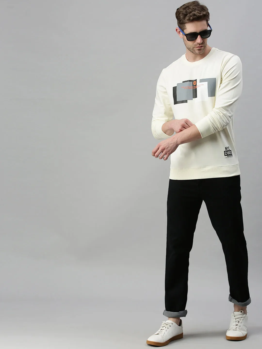 Men Striped Cream Sweatshirt