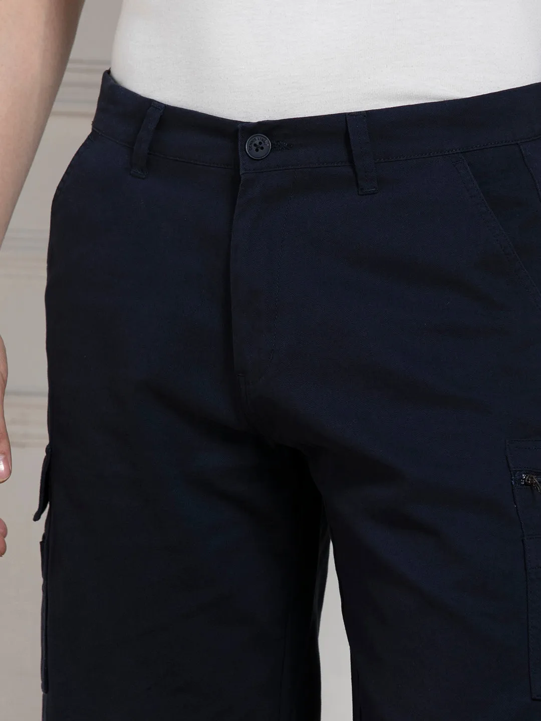 Men's Navy Relaxed Fit Mid-Rise Solid Casual Shorts