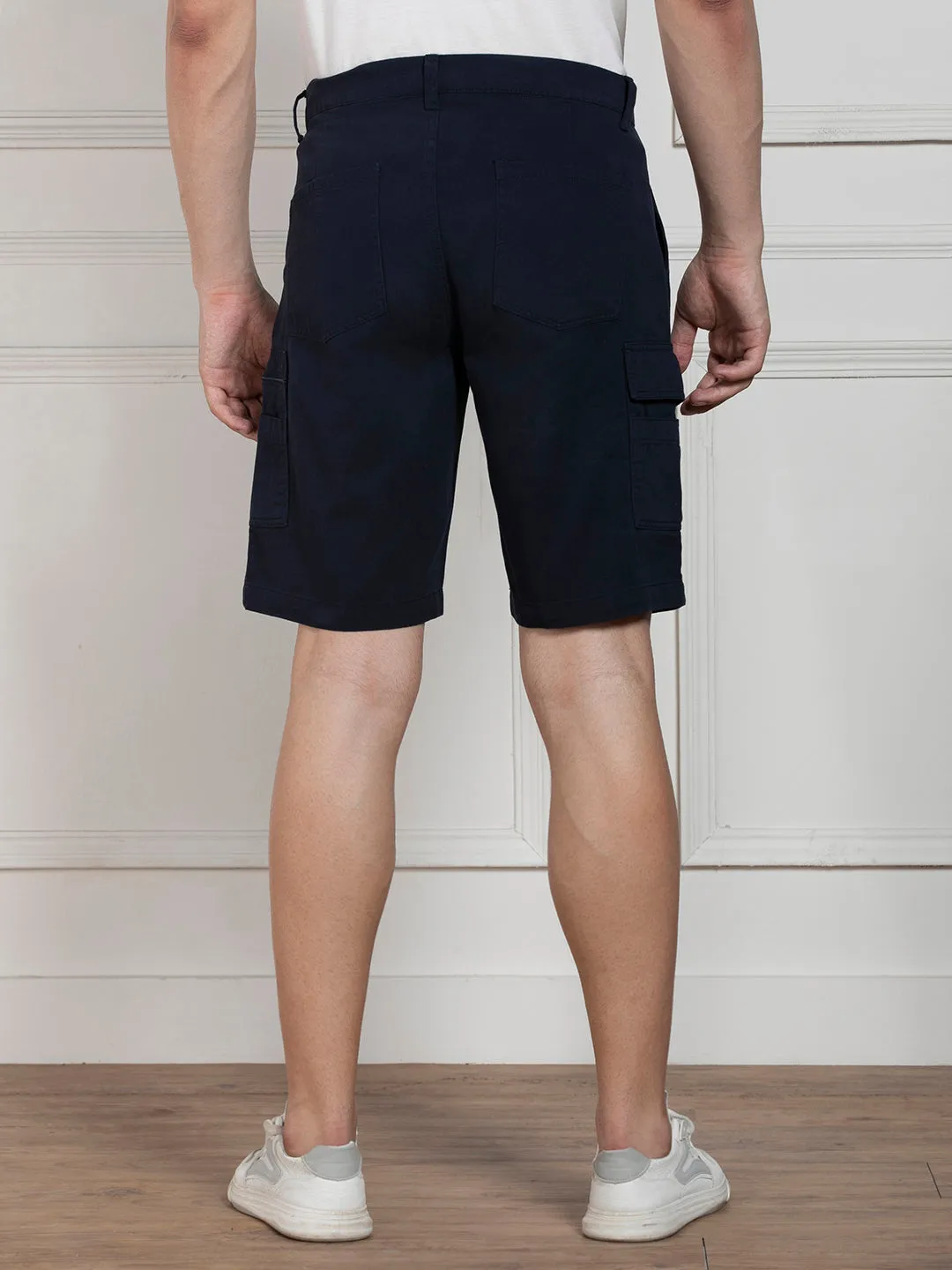 Men's Navy Relaxed Fit Mid-Rise Solid Casual Shorts