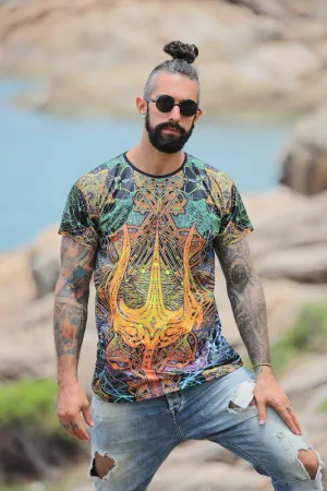 Mens Rave Shirt | Psy Clothing | Sacred Geomery Shirt | Fractal Shirt | Trishul (TS)