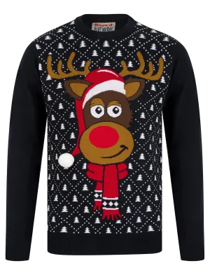 Men's Santa Hat Motif Novelty Christmas Jumper in Ink - Merry Christmas