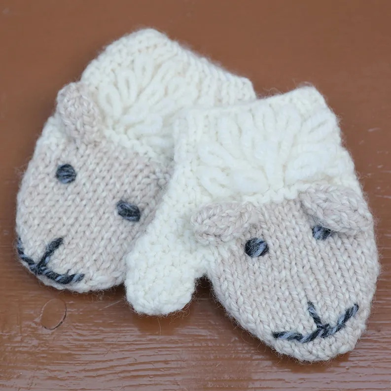 Merino Knit Child's Knit Mittens with Sheep Design